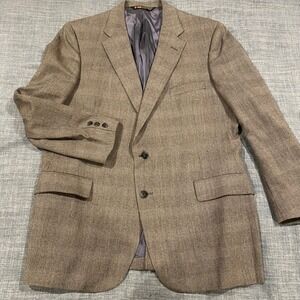 Austin Reed Mens Pure Virgin Wool Glen Plaid Blazer Brown Tan Sport Coat Vintage